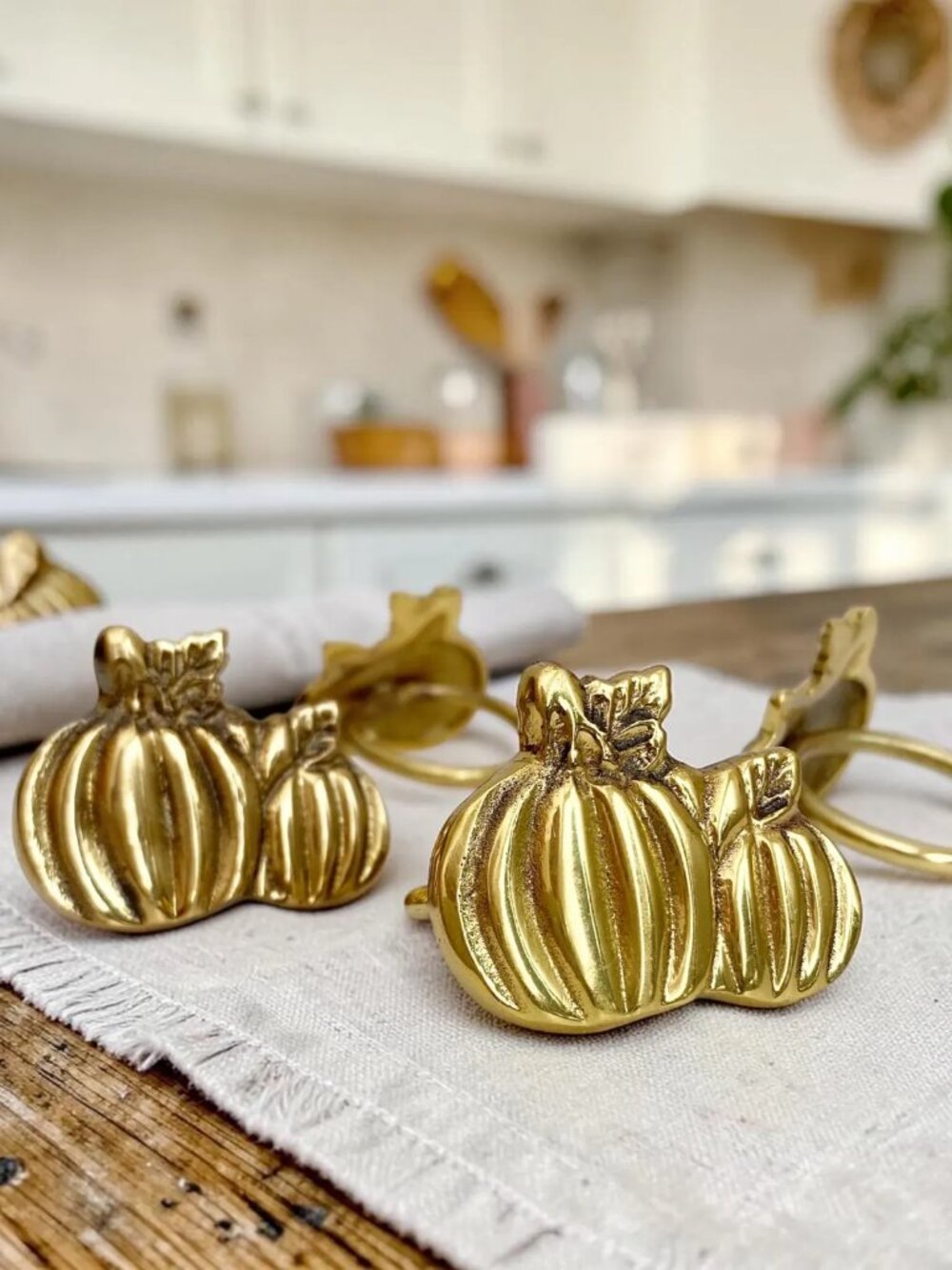 Solid Brass Pumpkin Napkin Holders | Vintage Thanksgiving Tableware